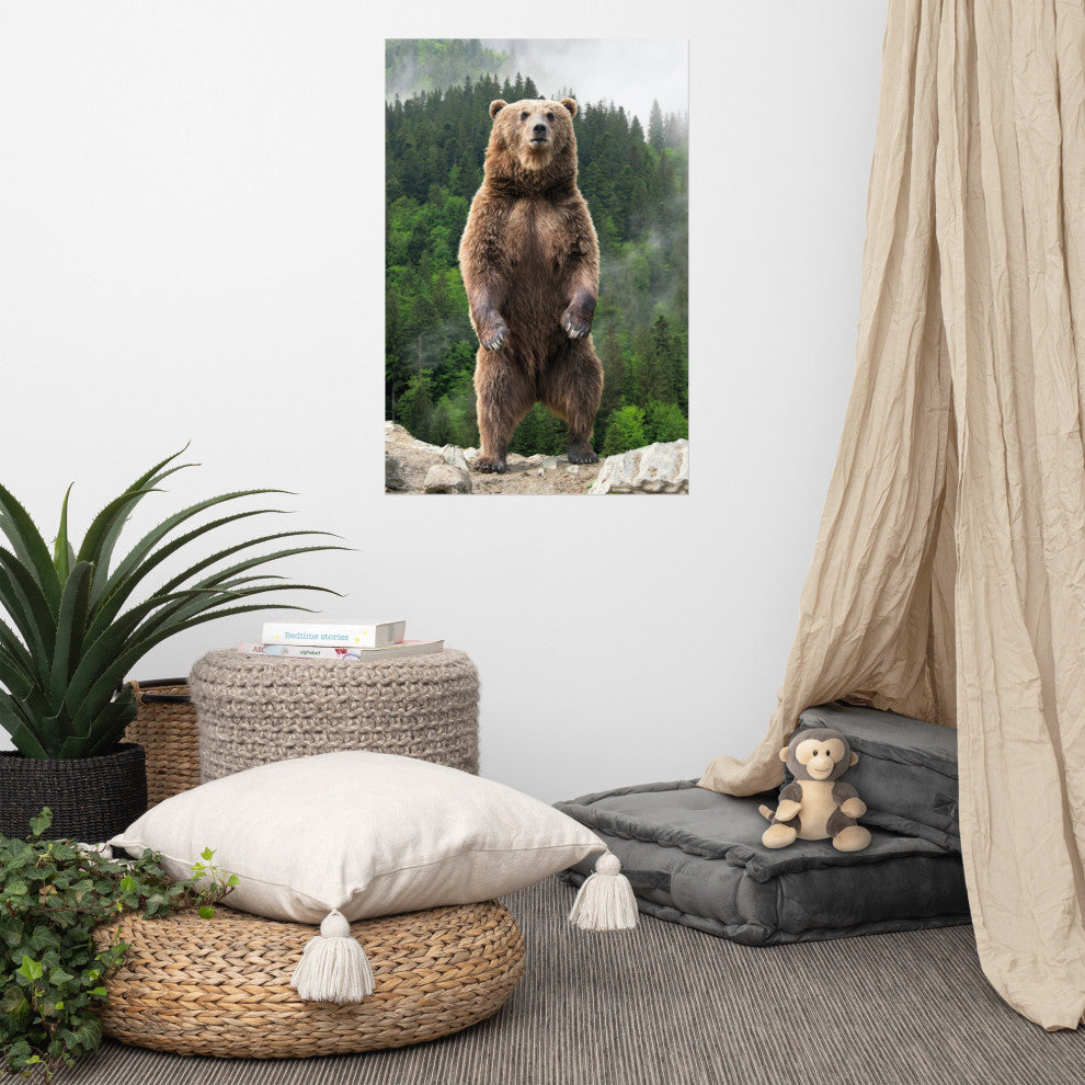 Big Standing Brown Bear On Mountain Top Loose Wall Art Print, 24" X 36"