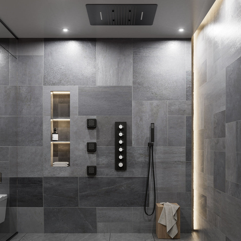 Multifunctional concealed large overhead spray luxury shower, Matte Black