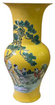 Vintage Chinese Yellow Base People Scenery Wide Mouth Porcelain Vase Hws2558