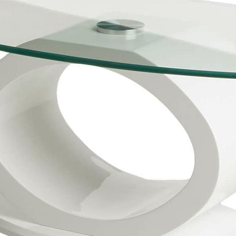 Benzara BM207644 Tempered Glass Top Coffee Table With O Shape Base, White