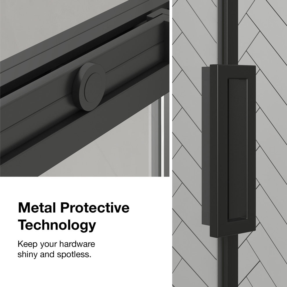 Stanford Sliding Fluted Alcove Shower Door, Black, Clear Glass, 60"