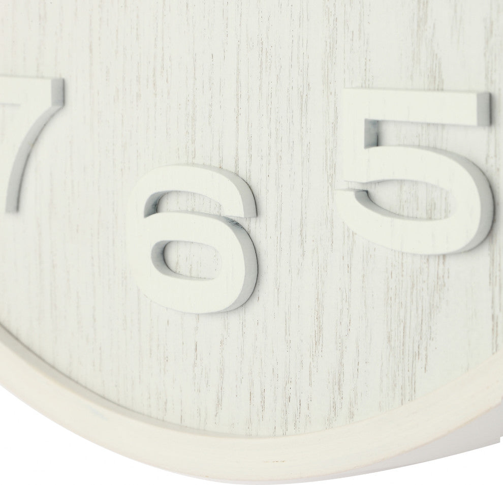 Wood Wood Medium Round Wall Clock, White, Battery Operated