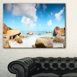 "Rocky Blue Seashore Panorama" Wall Art Landscape, 32"x16"
