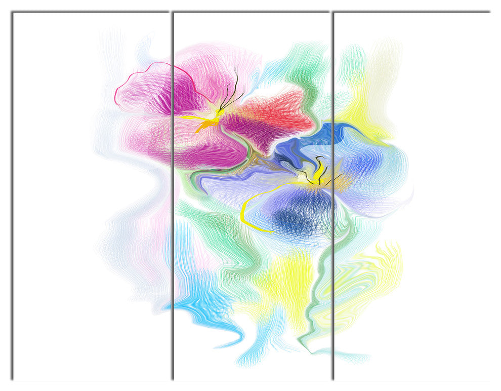 Colorful Floral Watercolor Sketch, Extra Large Floral Wall Art, 36x28, 3 Panels