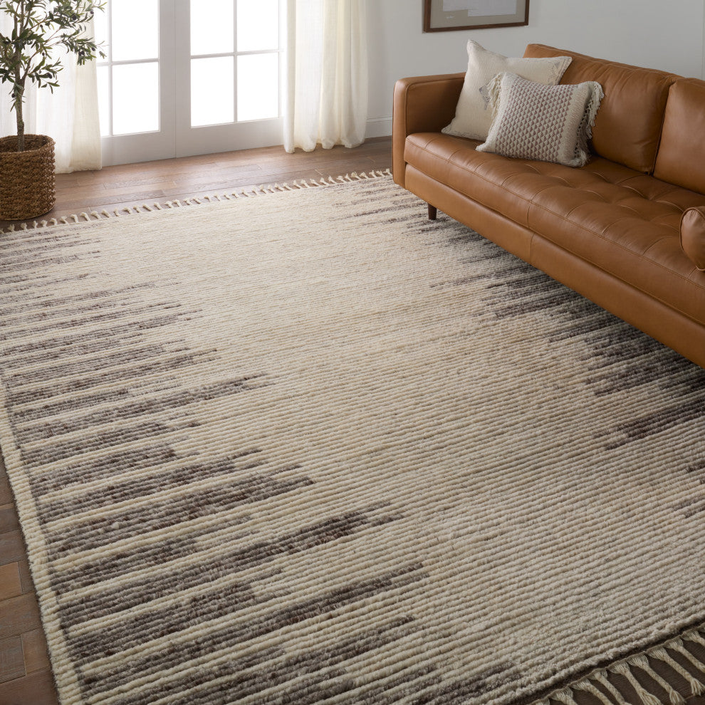 Patra Hand-Knotted Solid Cream/ Taupe Area Rug 9'X13'