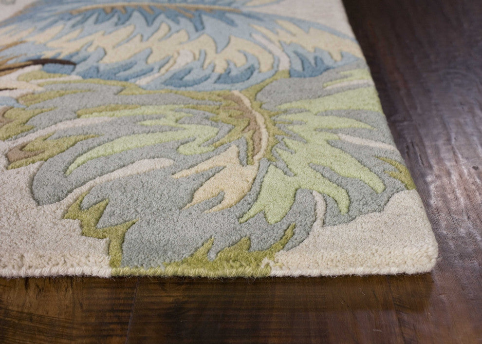 HomeRoots 3' x 5' Ivory or Blue Leaves Wool Area Rug