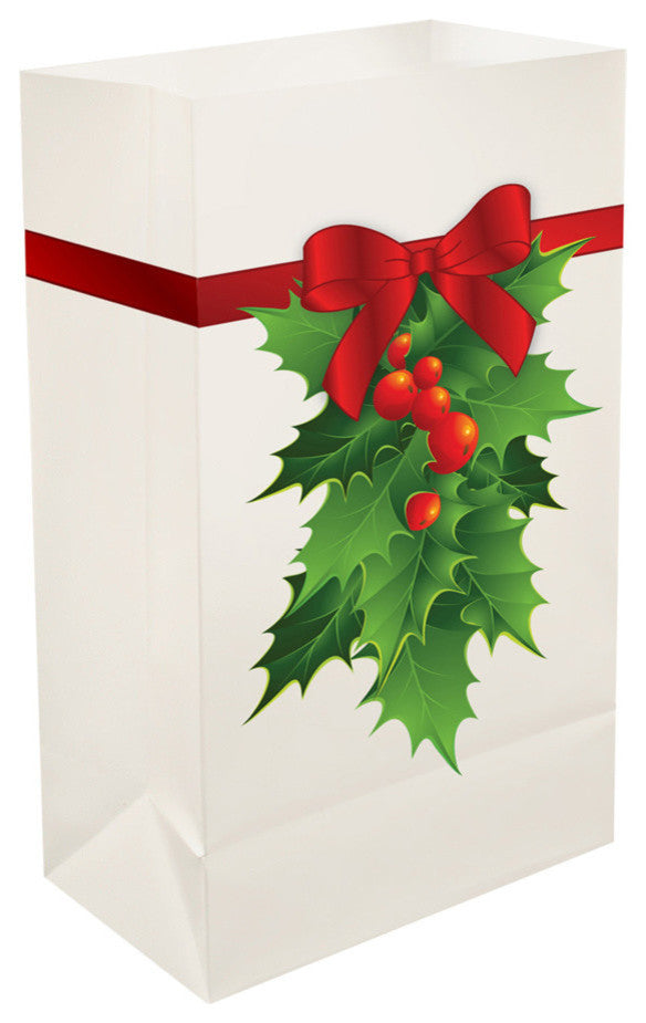 Plastic Luminaria Bags, Holly, Set of 12