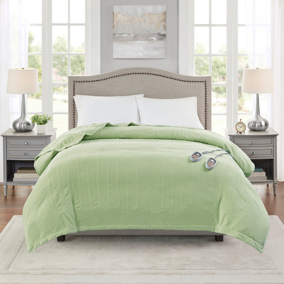 Beautyrest Knitted Micro Fleece Solid Textured Heated Blanket, Green, King