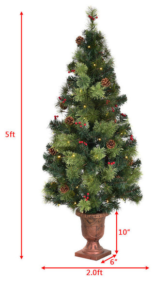Costway 5FT Pre-Lit Christmas Tree w/ 100 LED Lights Red Berries Pine Cones
