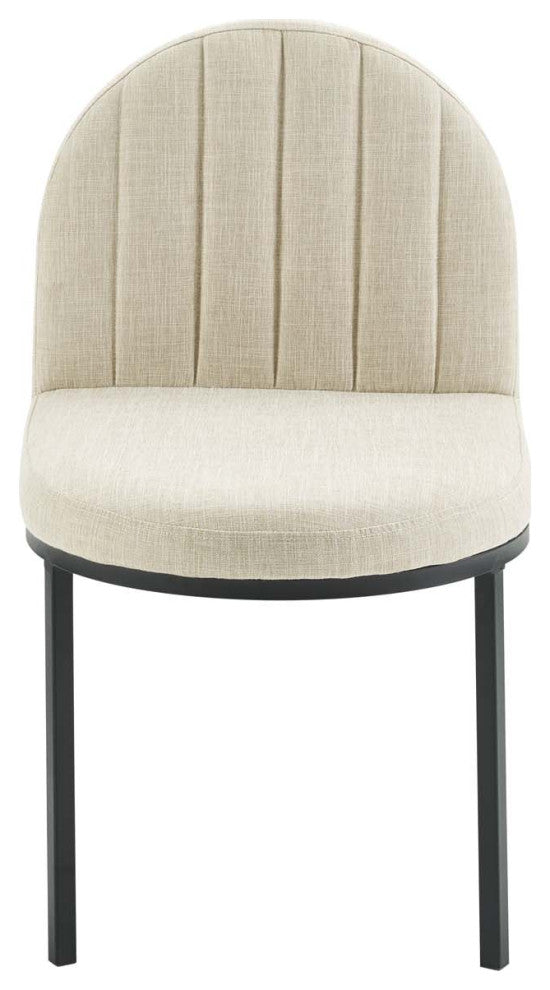 Tufted Side Dining Chair, Fabric, Black Beige, Modern, Cafe Bistro Restaurant