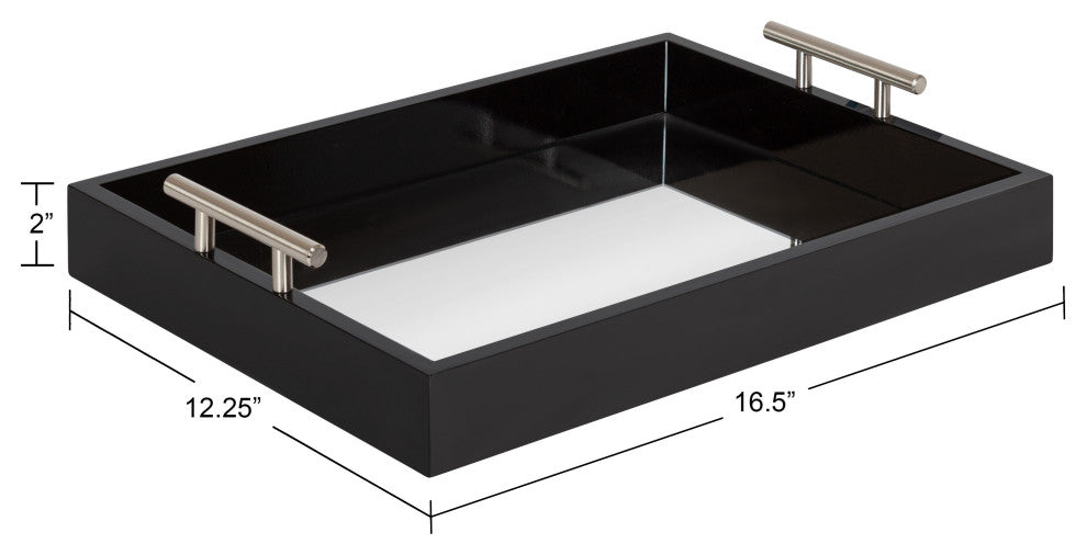 Lipton Decorative Wood Tray with Metal Handles, Black/Mirror