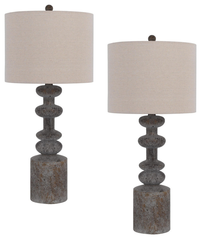 Benzara BM282179 31" Accent Table Lamp, Resin Turned Base, Set of 2, Beige, Gray