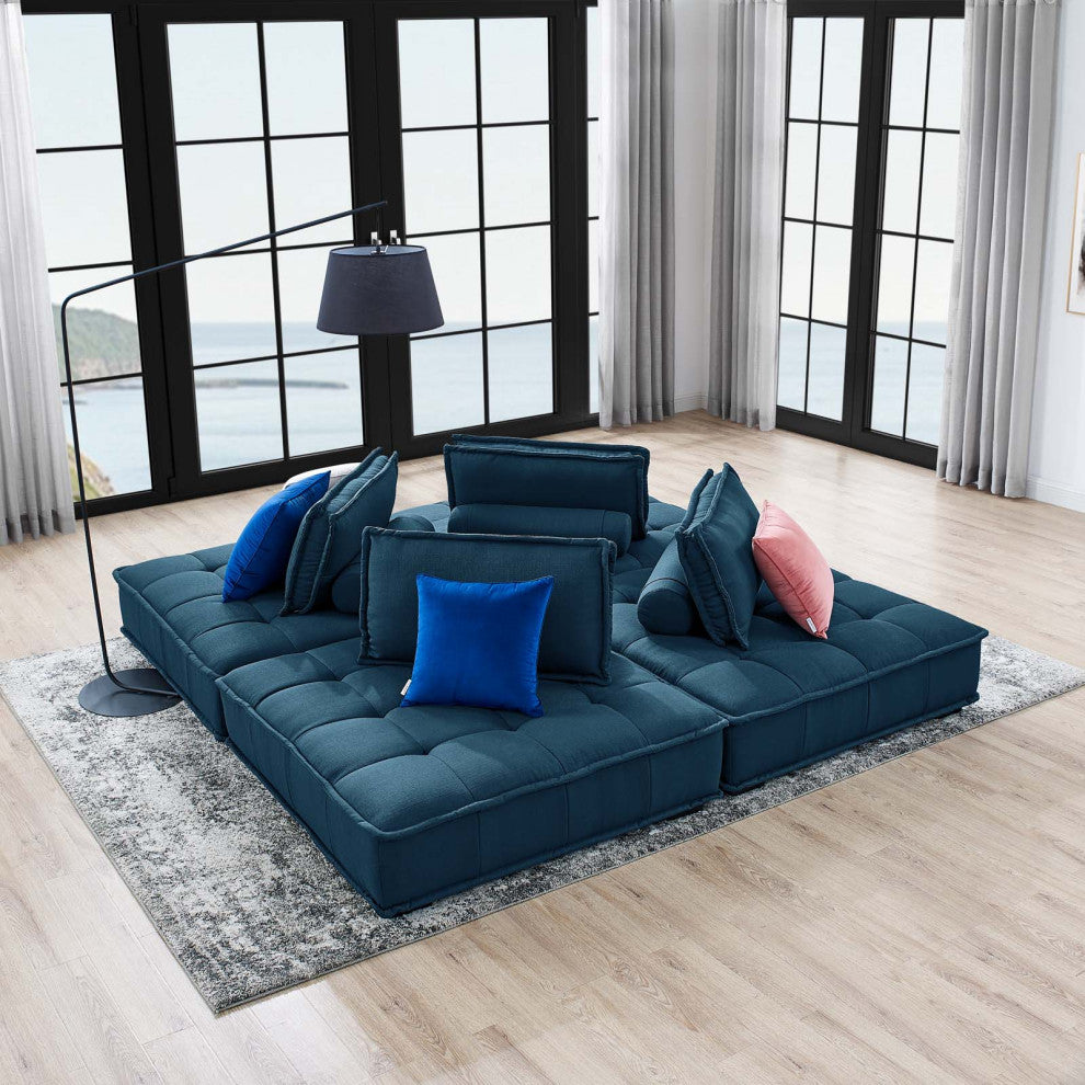 Modular Deep Tufted Sectional Sofa Set, Azure Navy Blue, Modern, Lounge