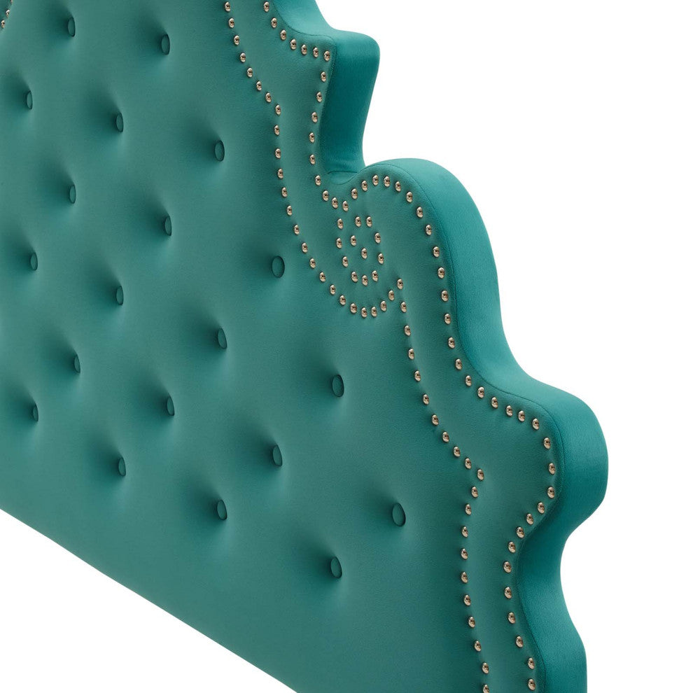 Tufted Platform Bed Frame, Twin Size, Velvet, Teal Blue, Modern Contemporary