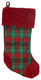 Christmas Traditions and Gold Woven Plaid and Velvet Stocking, Red Green, 19"