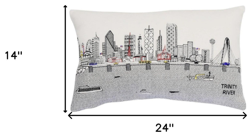 25" White Dallas Daylight Skyline Lumbar Decorative Pillow