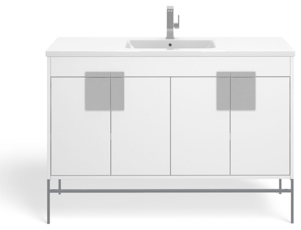 Lockhart Bath Vanity, White, 48", Polished Chrome Hardware, Single Sink, Freestanding