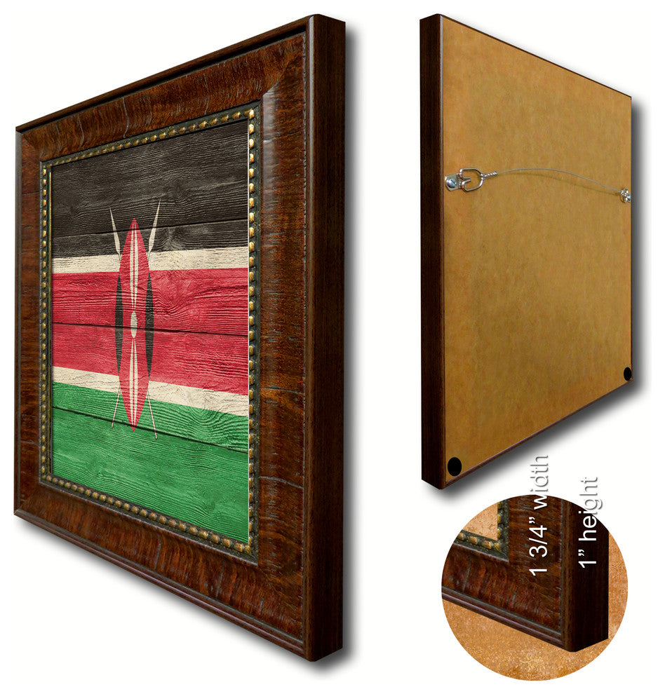 Kenya Country Textured Flag Print With Brown Gold Frame, 19"X27"