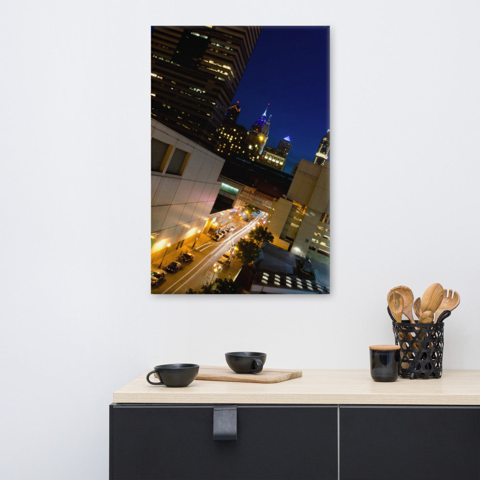 Light Trails in Philly Night Photography Canvas Wall Art Print, 24" X 36"
