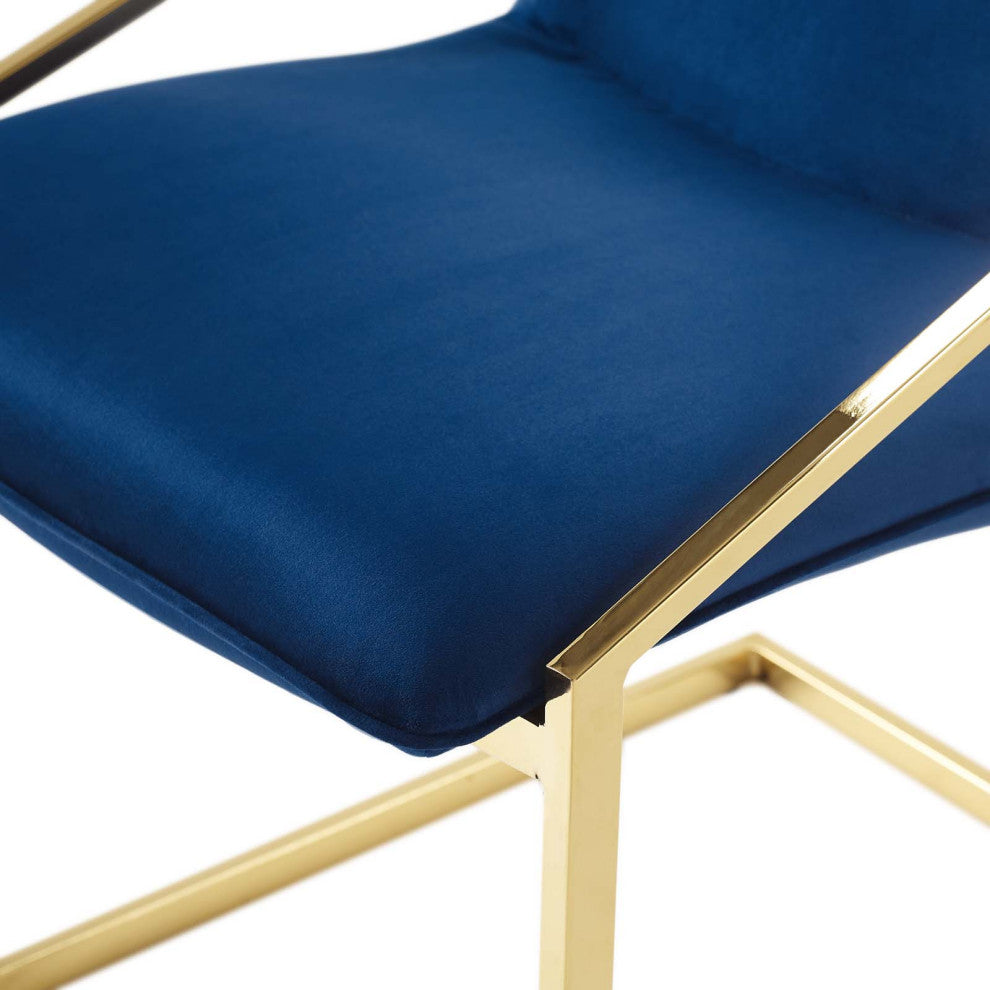 Side Dining Chair, Velvet, Metal, Gold Blue Navy, Modern, Cafe Bistro Restaurant