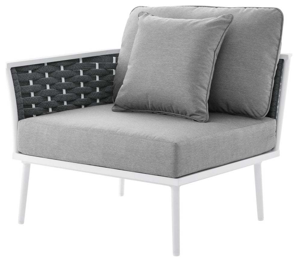 Lounge Sectional Sofa Chair Set, White Gray, Aluminum, Modern, Outdoor