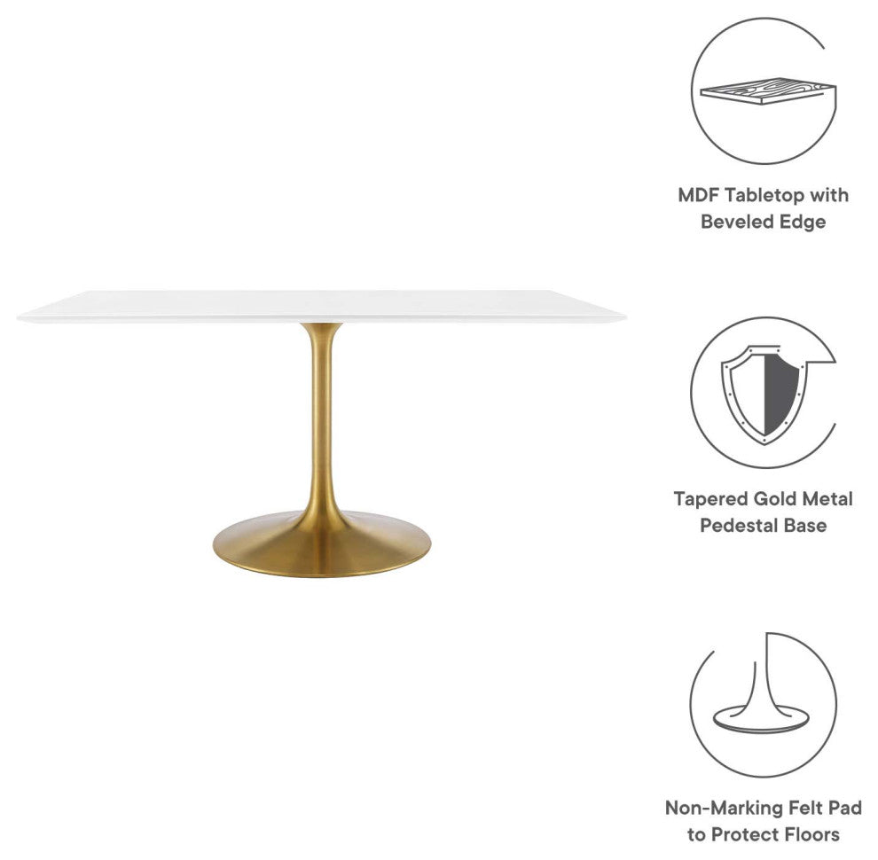 Gold White Lippa 60" Rectangle Wood Dining Table