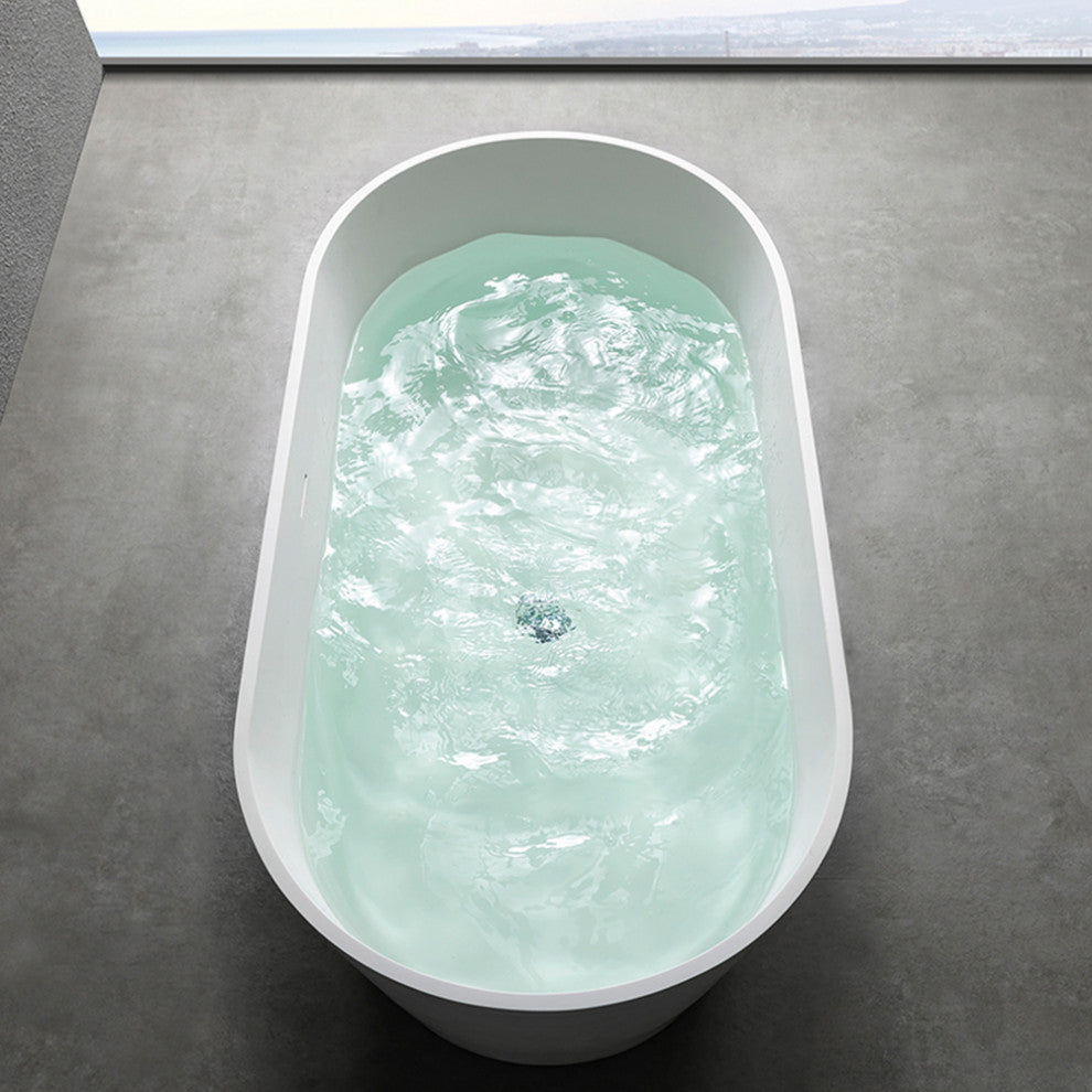 63" Solid Surface Freestanding Flat Bottom Non-Whirlpool Bathtub, White