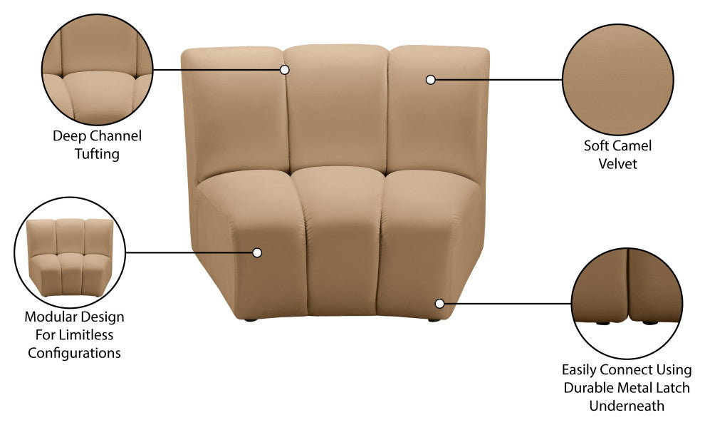 Infinity Channel Tufted Velvet Modular Chair, Camel, 1 Piece
