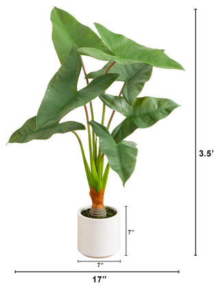 Artificial Arrowhead Philodendron, White Decorative Planter, 3.5ft.