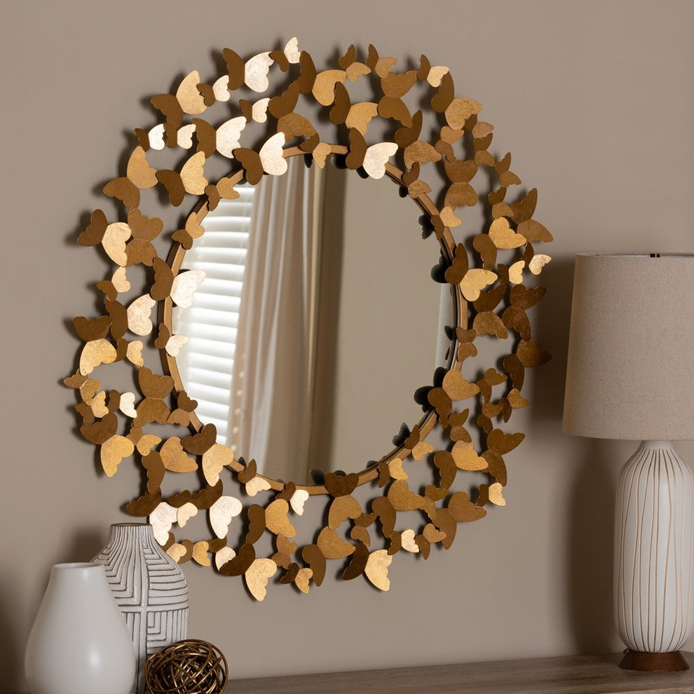 Modern And Contemporary Antique Gold Finished Butterfly Accent Wall Mirror