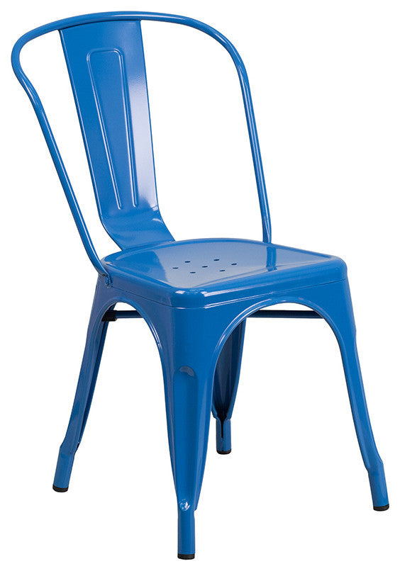 23.75" Square Blue Metal Indoor-Outdoor 3-Piece Table Set With 2 Stack Chairs