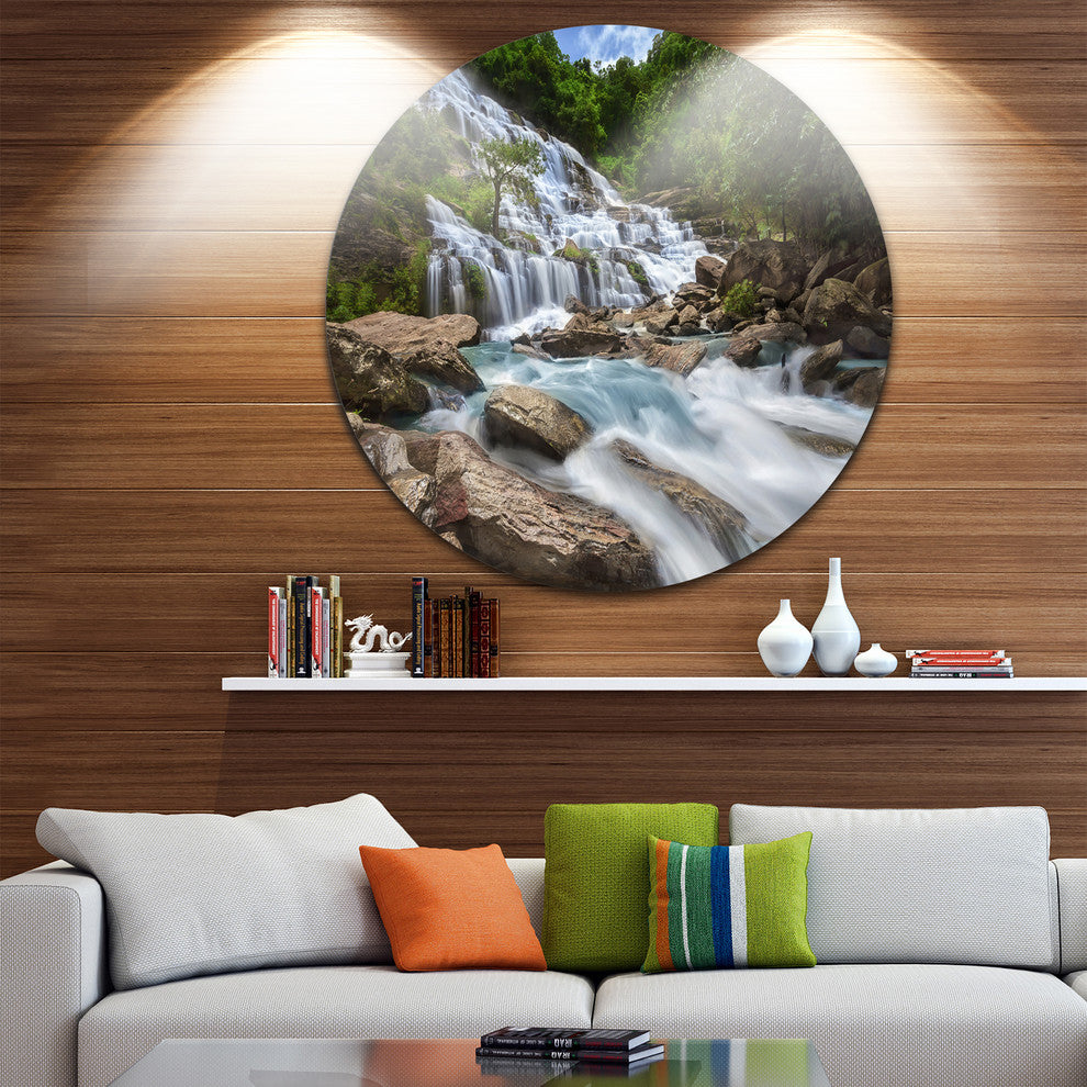 White Mae Ya Waterfall Landscape, Photo Round Wall Art, 11"