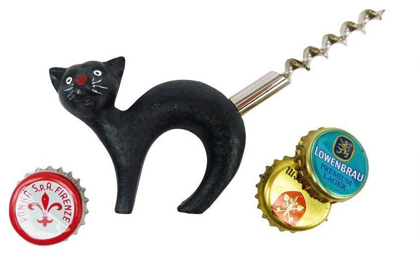 Black Cat Bottle Opener with Corkscrew Tail