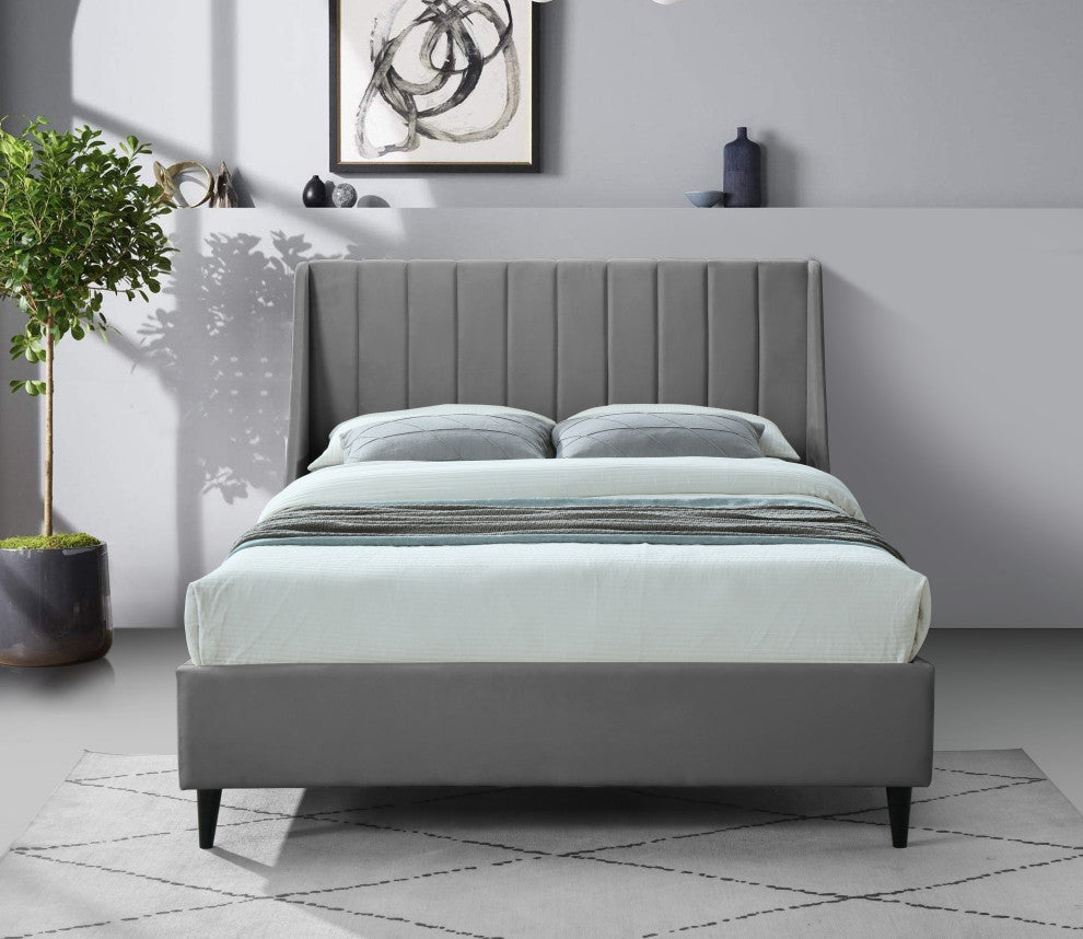 Eva Velvet Upholstered Bed, Gray, King