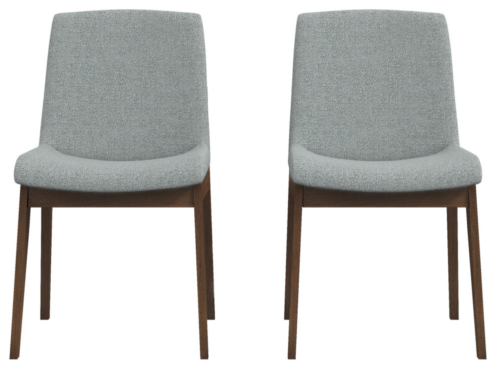 Ohio Midcentury Solid Wood Upholstered Dining Chair, Set of 2, Light Grey