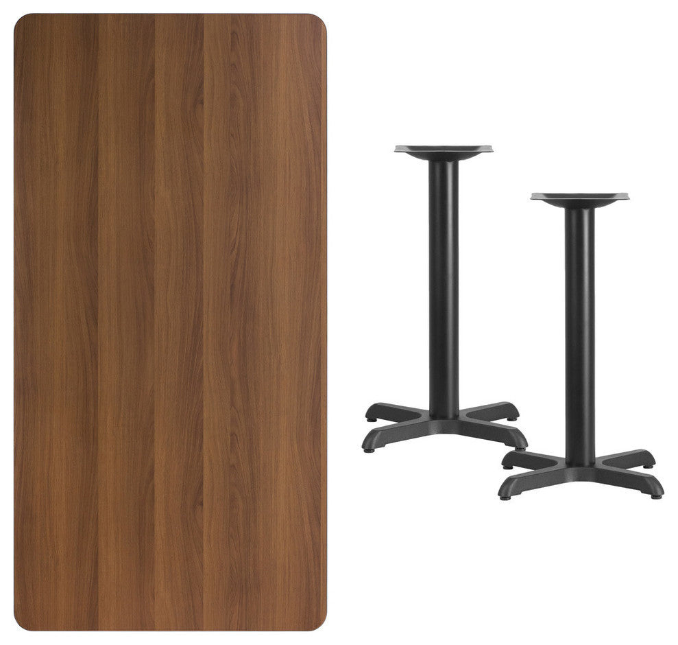 30"x60" Rectangular Walnut Laminate Table Top-22"x22"Height Bases