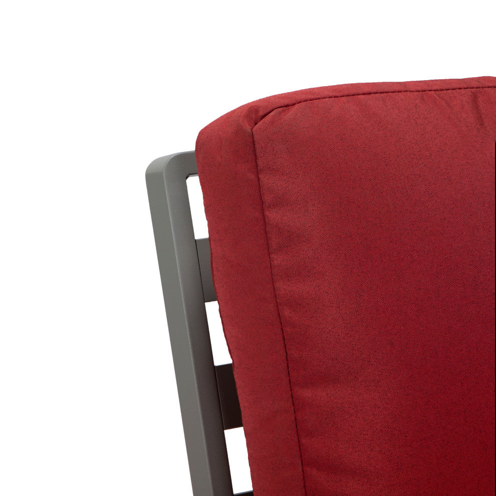 LeisureMod Walbrooke 3-Piece Patio Set With Gray Aluminum Frame and Cushions, Red