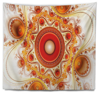 Orange Fractal Pattern with Circles Abstract Wall Tapestry, 60"x50"