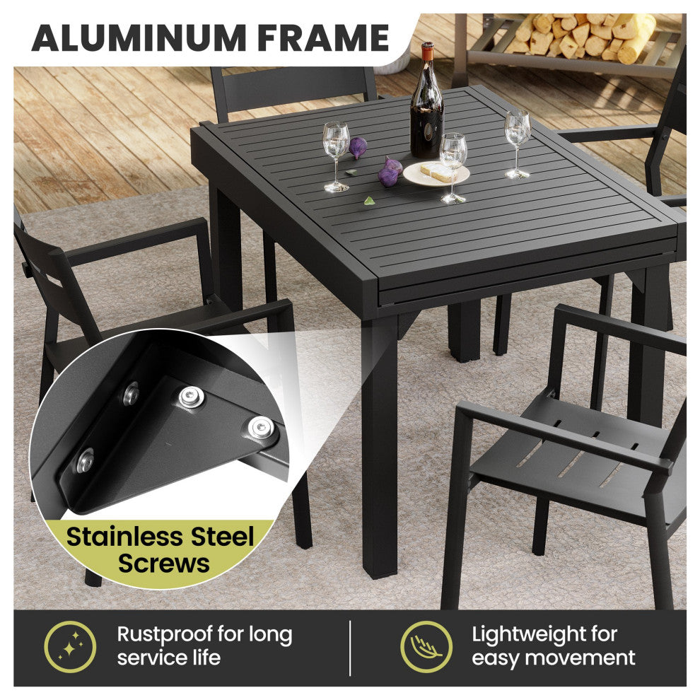 4-8 Person Expandable Aluminum Outdoor Patio Dining Table Dark Gray, Gray