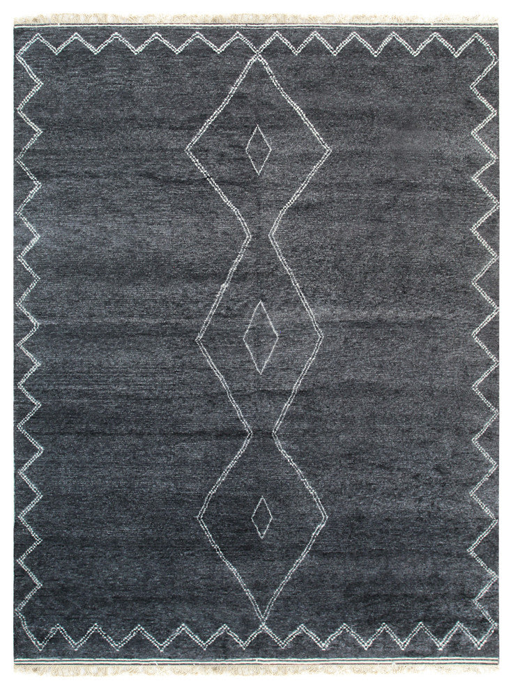 EORC Charcoal Hand Knotted Wool Moroccan Berber Moroccan Rug 9'x12'