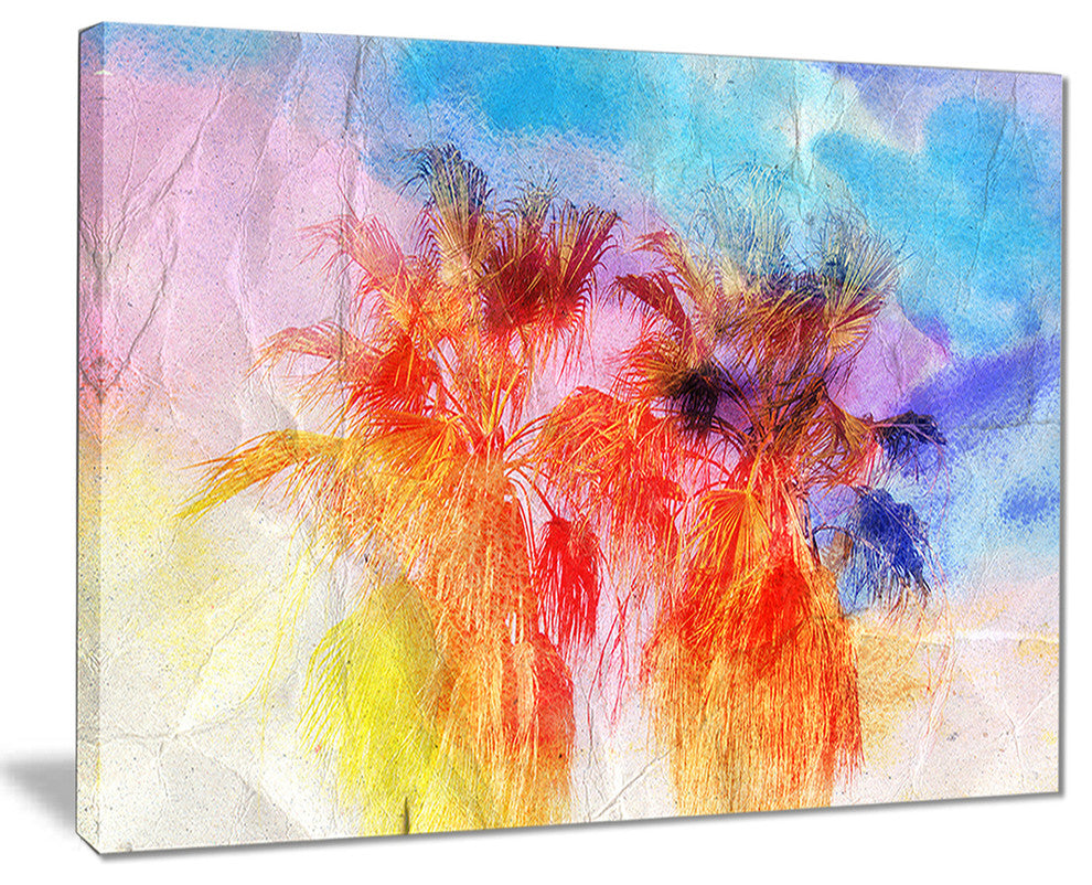 "Colorful Retro Palm Trees" Canvas Print