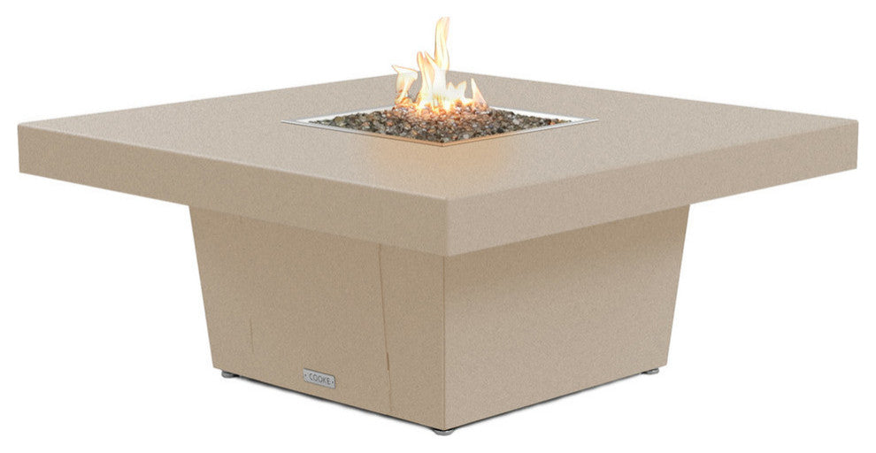 Square Fire Pit Table, 48x48, Chat Height, Propane, Beige Powdercoat Top, Beige