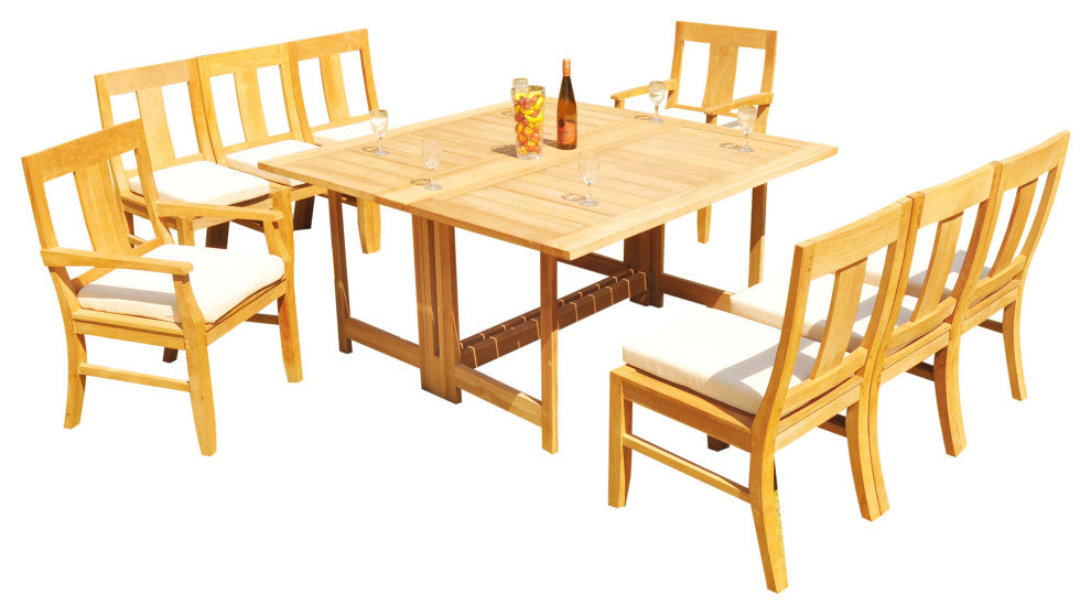 9-Piece Outdoor Teak Patio Dining Set: 60" Square Butterfly Table, 8 Osbo Chairs