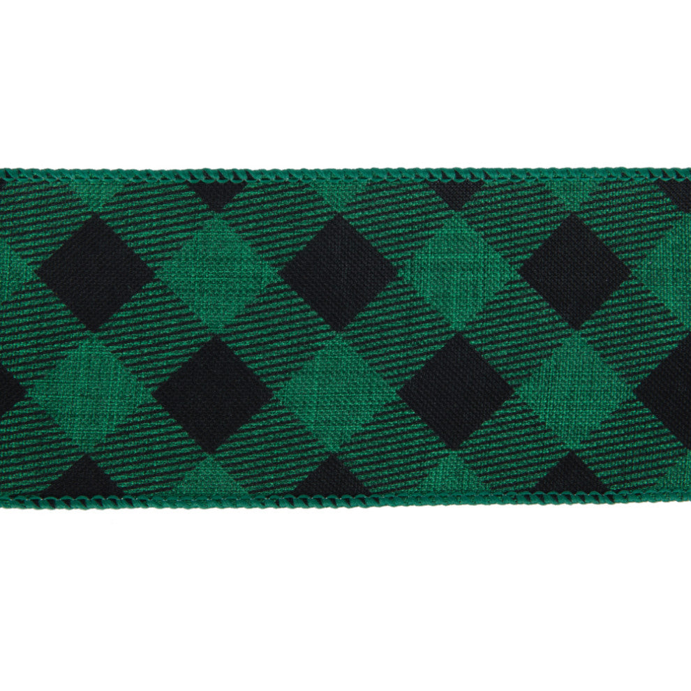 Vickerman Q201315 2.5"X10 Yard Green And Black Diamond Plaid Christmas Ribbon