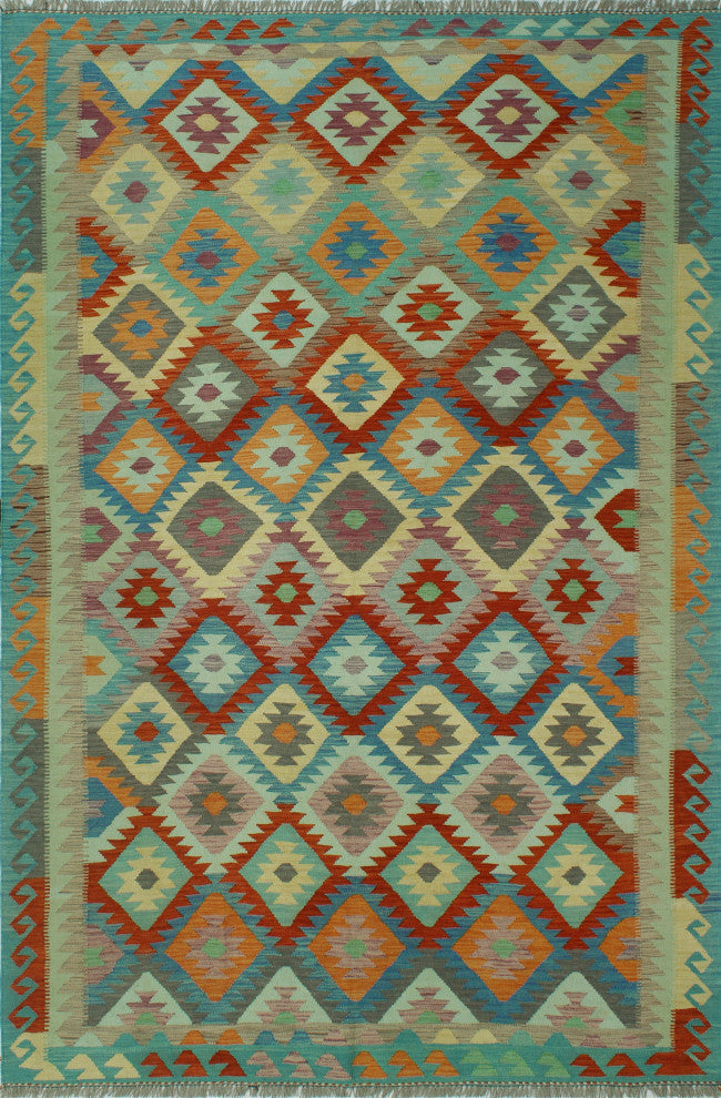 Sangat Kilim Frayne Blue/Rust Rug, 6'5x9'7