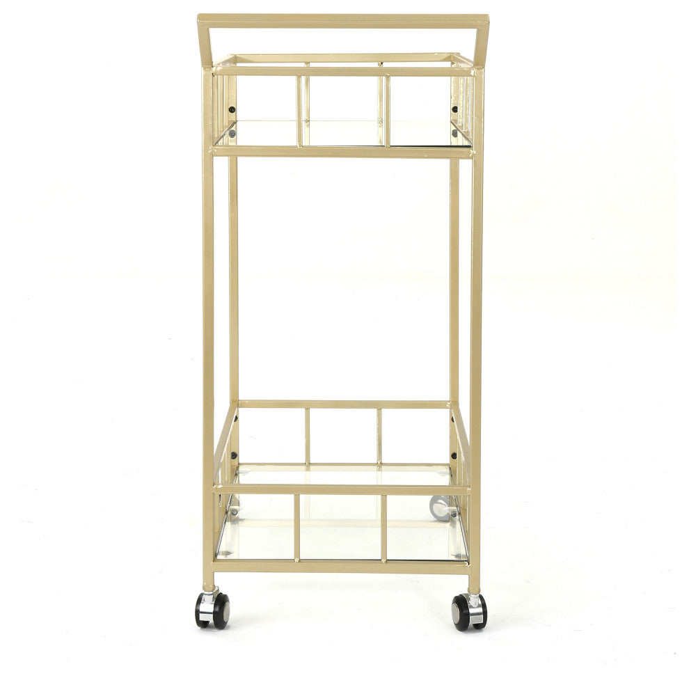 GDF Studio Louise Indoor Modern Bar Cart with Tempered Glass, Gold