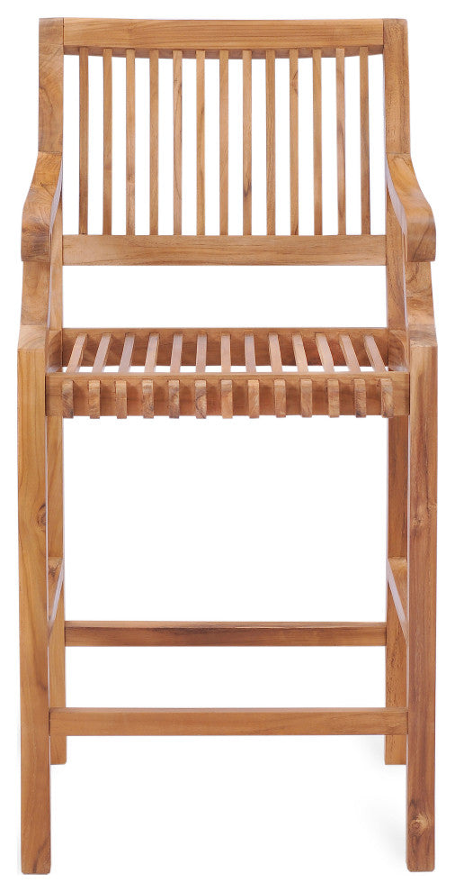 Teak Wood Castle Outdoor Patio Barstool with Arms