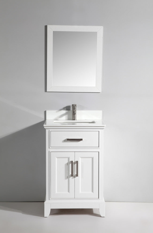 Bathroom Vanity Set With Engineered Marble Top, 24", White, Led Sensor-Switch Mirror