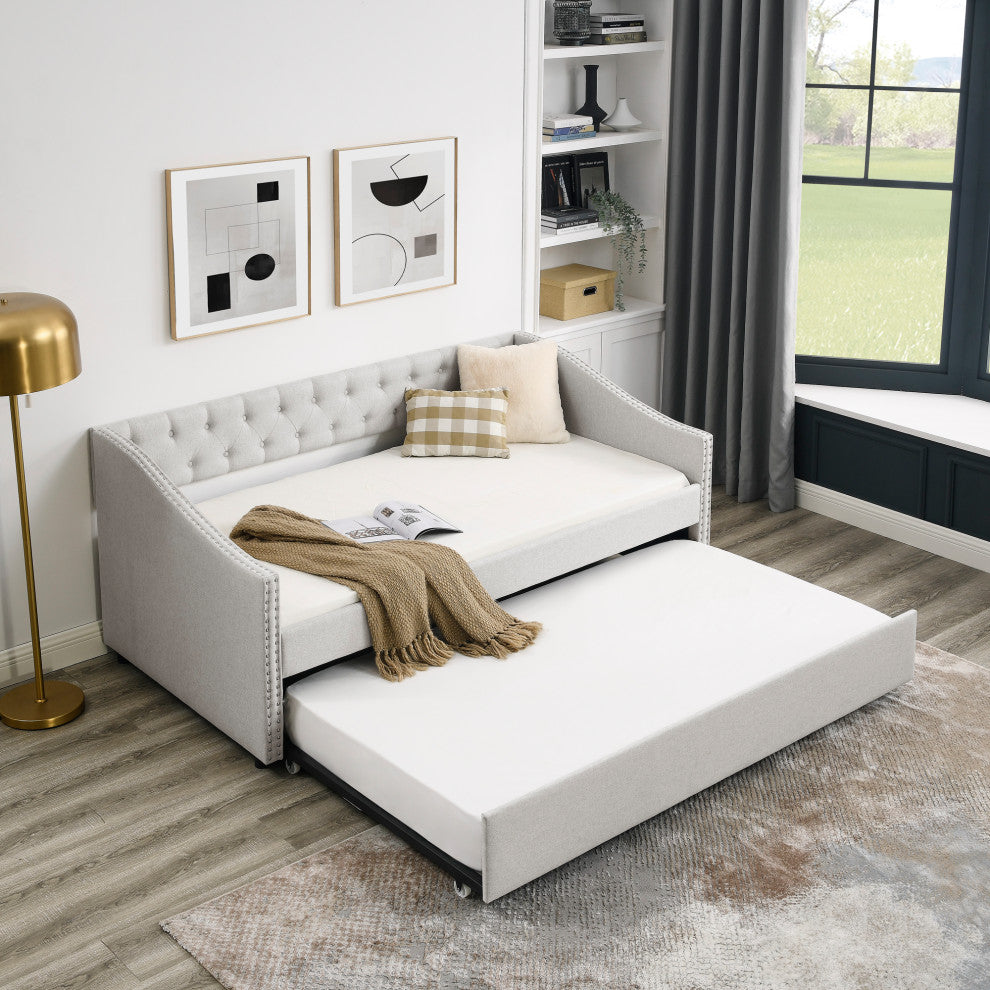 Gewnee Twin Size Daybed With Twin Size Trundle Upholstered Tufted Sofa Bed