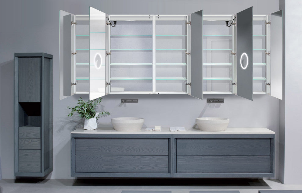 102x42 LLRRR, Recessed Or Surface Mount Medicine Cabinet 15 Shelves, LED